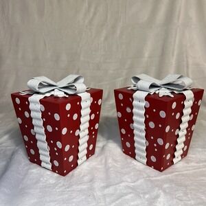 Wooden Red Packages 6x4x4 SET OF 2 Sparkle Ribbon Polka‎ Dots Christmas Holiday